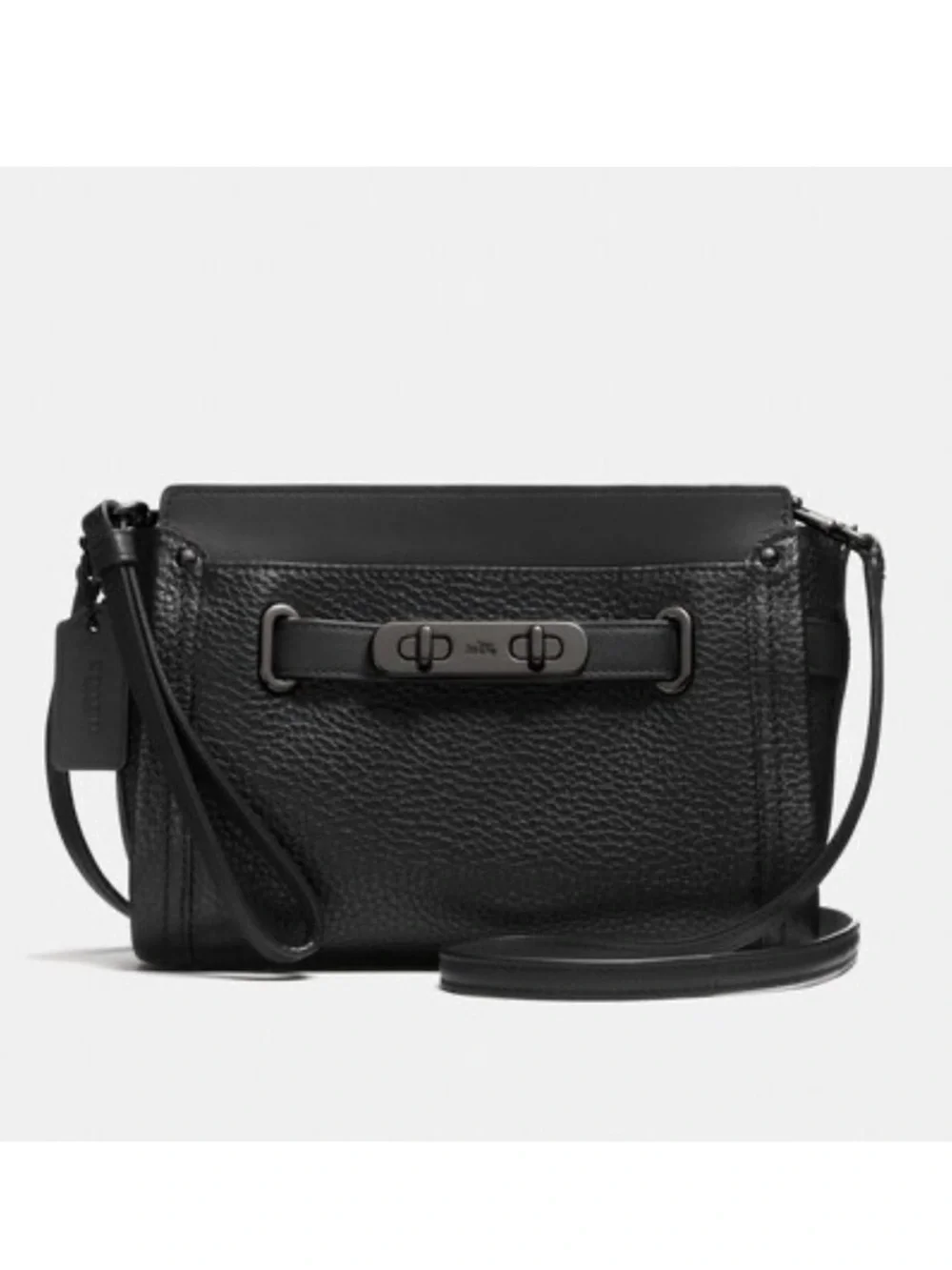 Coach Swagger Wristlet, Black Pebbled Leather - Picture 1 of 6